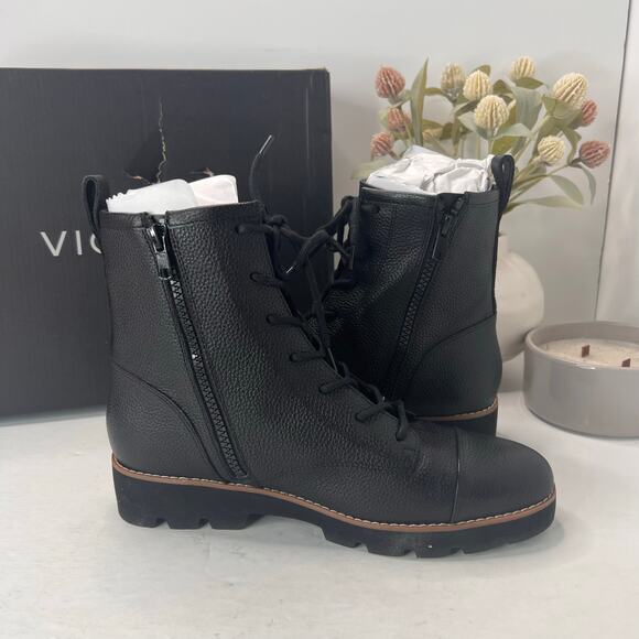 Vionic Lani II Lace Up Side Zip Combat Combat Boot Black Leather Women's 8M NWB - Picture 6 of 11